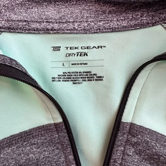 TEK GEAR ~ Heather Gray and Mint Colored Athletic Top w/Thumb Slots size L - Picture 3 of 7